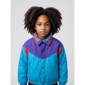 Vintage MTO Sport Colorblock Puffer Jacket 80s 90s Retro Streetwear Teal Purple